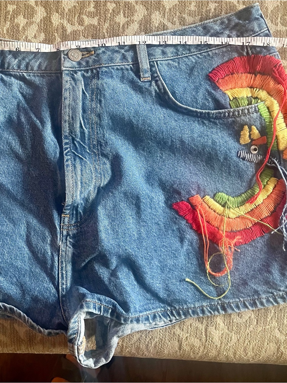 FARM Rio Blue Denim Shorts with Rainbow Embroidery - Picture 7 of 7